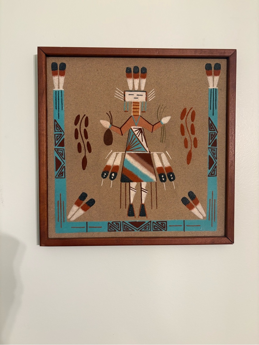 Vintage Signed Navajo Sand Painting Yei Healing Figure E Frank 13x13 Framed Art